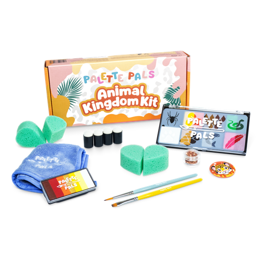 The Palette Pals Animal Kingdom Kids Face Paint Kit box with safari animal designs