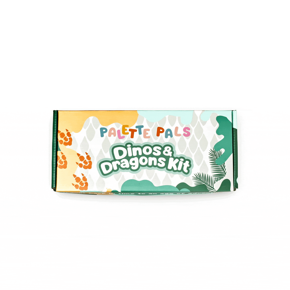 Animated demo showing the contents of the Palette Pals Dino & Dragon kids face paint kit