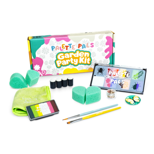 The Palette Pals Garden Party Kids Face Paint Kit box with butterfly and flower designs