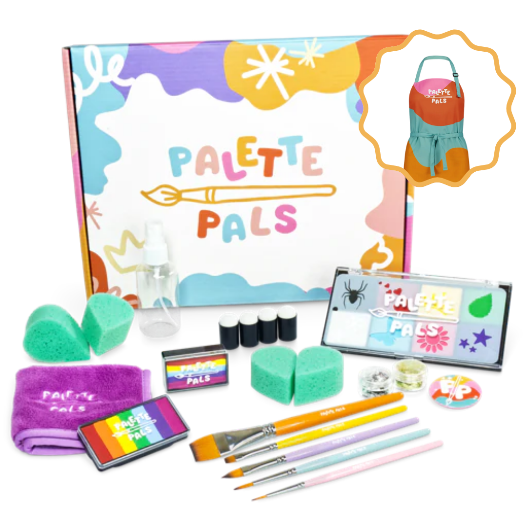 The Palette Pals Imagination Kids Face Paint Kit box, an all-in-one face painting set for beginners